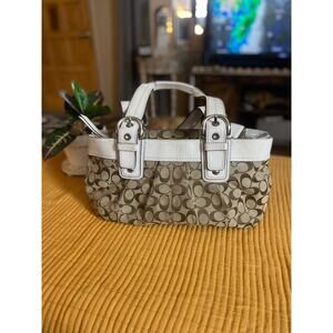 Coach Tan and White Shoulder Bag